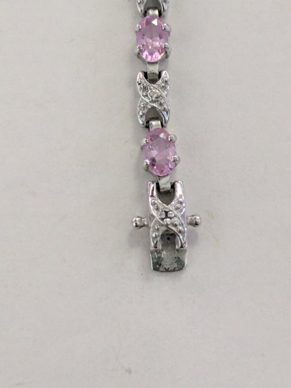 ROSS SIMONS 925 Sterling Silver Pink Crystal X Link Bracelet - Picture 8 of 10